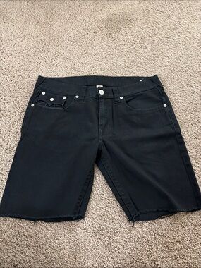 True Religion Men’s Black Cut-Off Denim Shorts